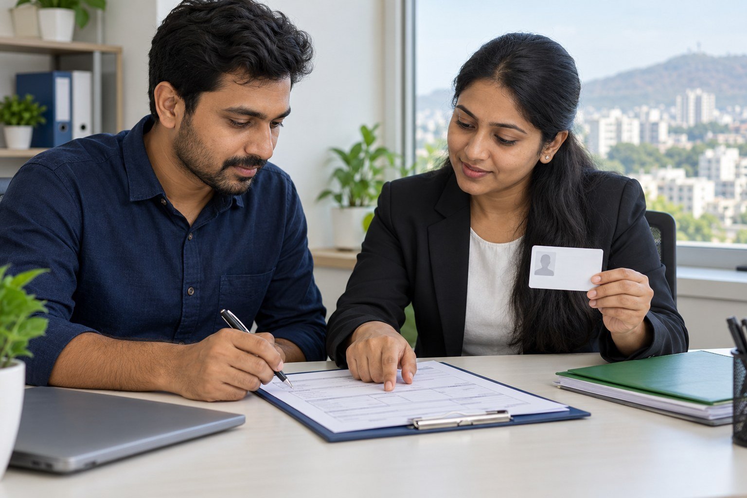 Illustrative document specialist assisting with an identification application